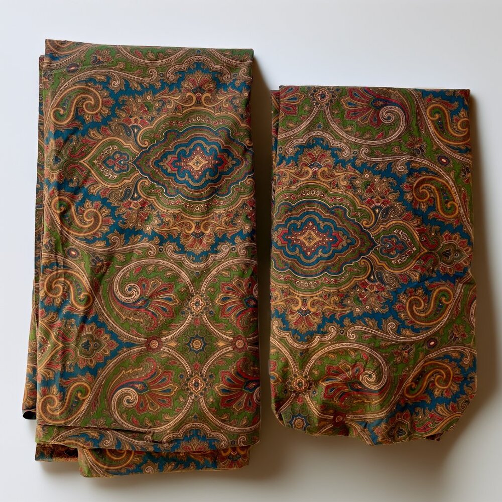Vintage Ralph Lauren Brianna Paisley King Flat & Fitted Sheet Set Equestrian New